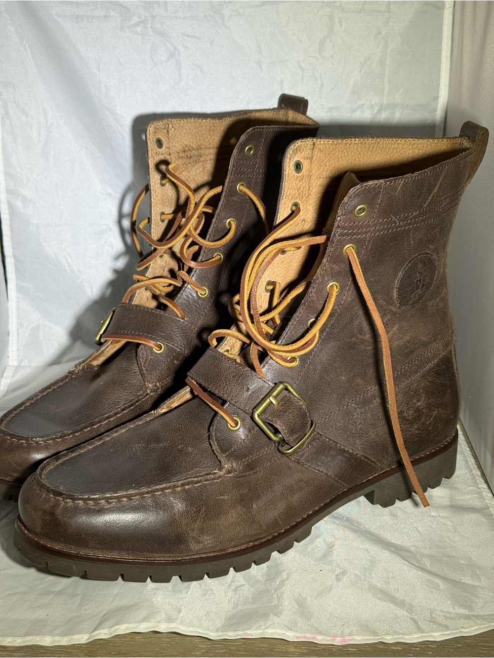 Polo by Ralph Lauren Brown Leather Lace-Up Buckle Moc Toe Boots